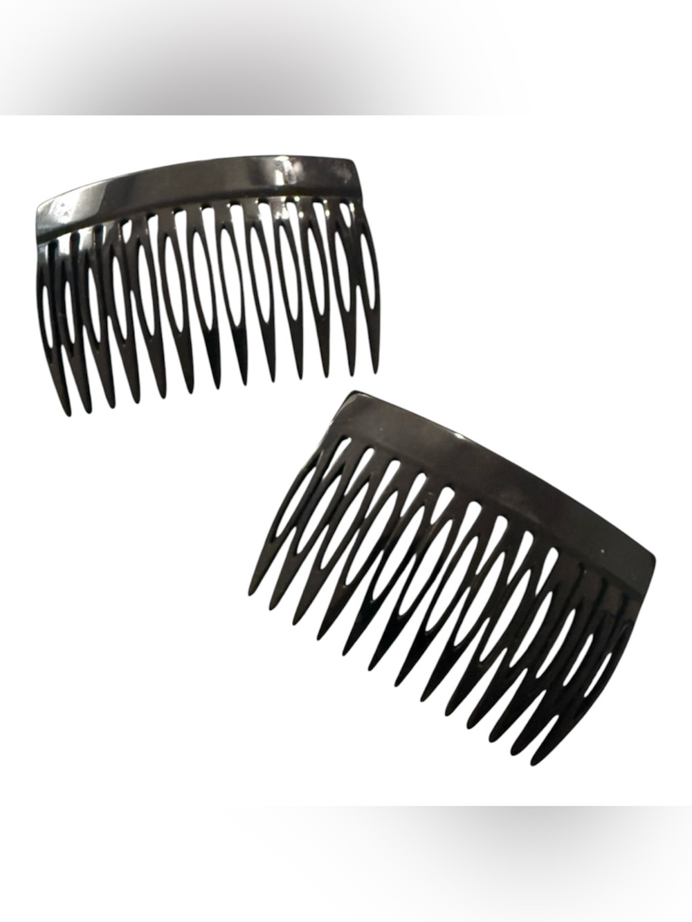 1930’s Pair of Celluloid French Hair Combs in Jet Black, Deadstock Vintage Paris
